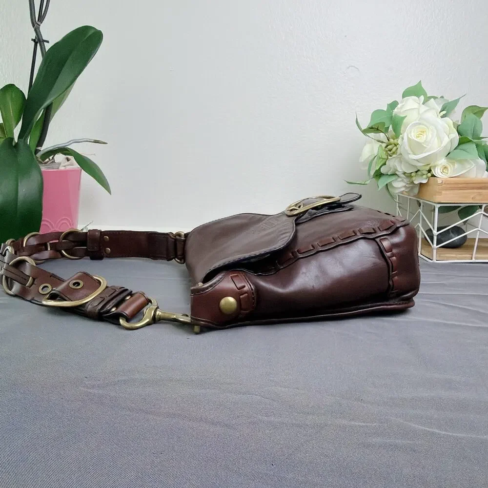 Coach Bleeker Tattersall Laced Strap Whiskey Leather Bag 11446